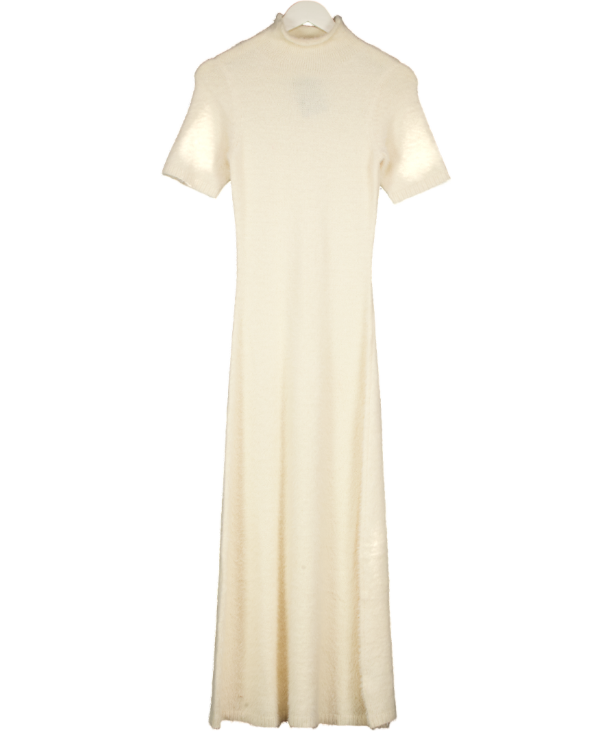 PRETTY LAVISH Cream Brushed Knit High Necvk Maxi Knit Dress UK S