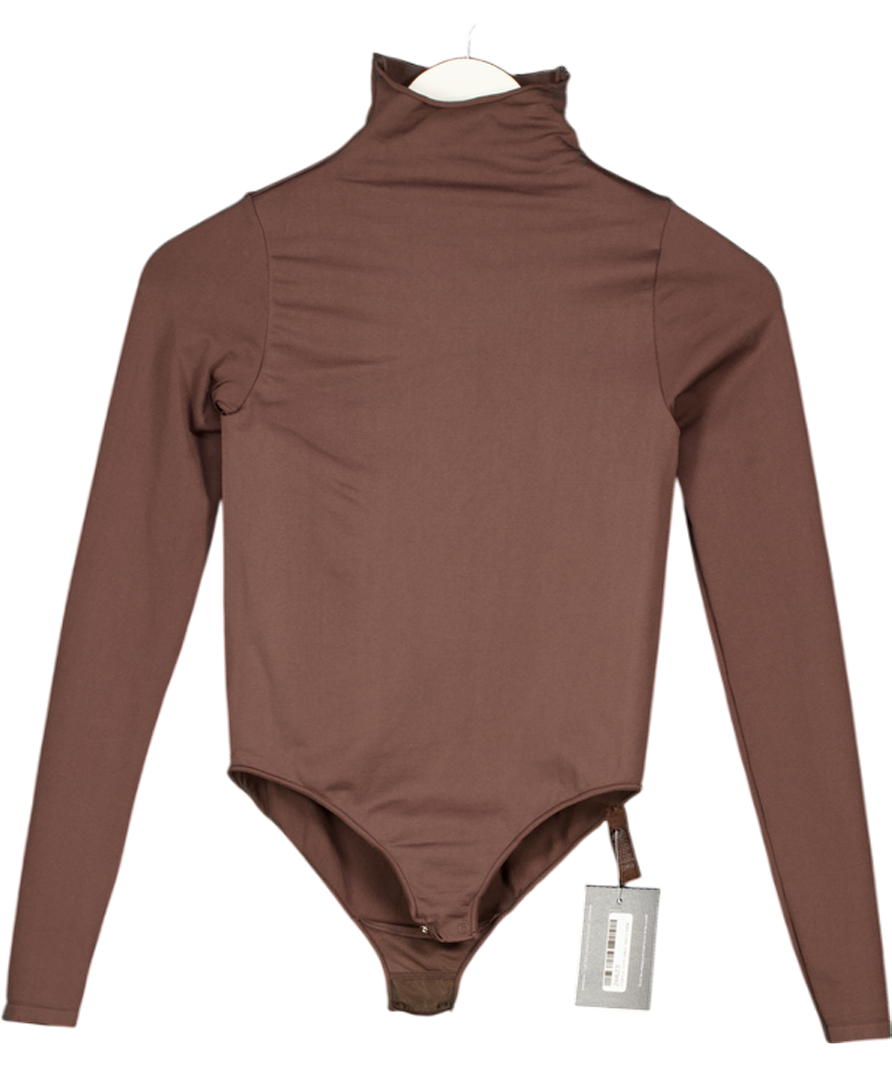 SKIMS Chocolate Brown High Neck Seamless Bodysuit UK S/M