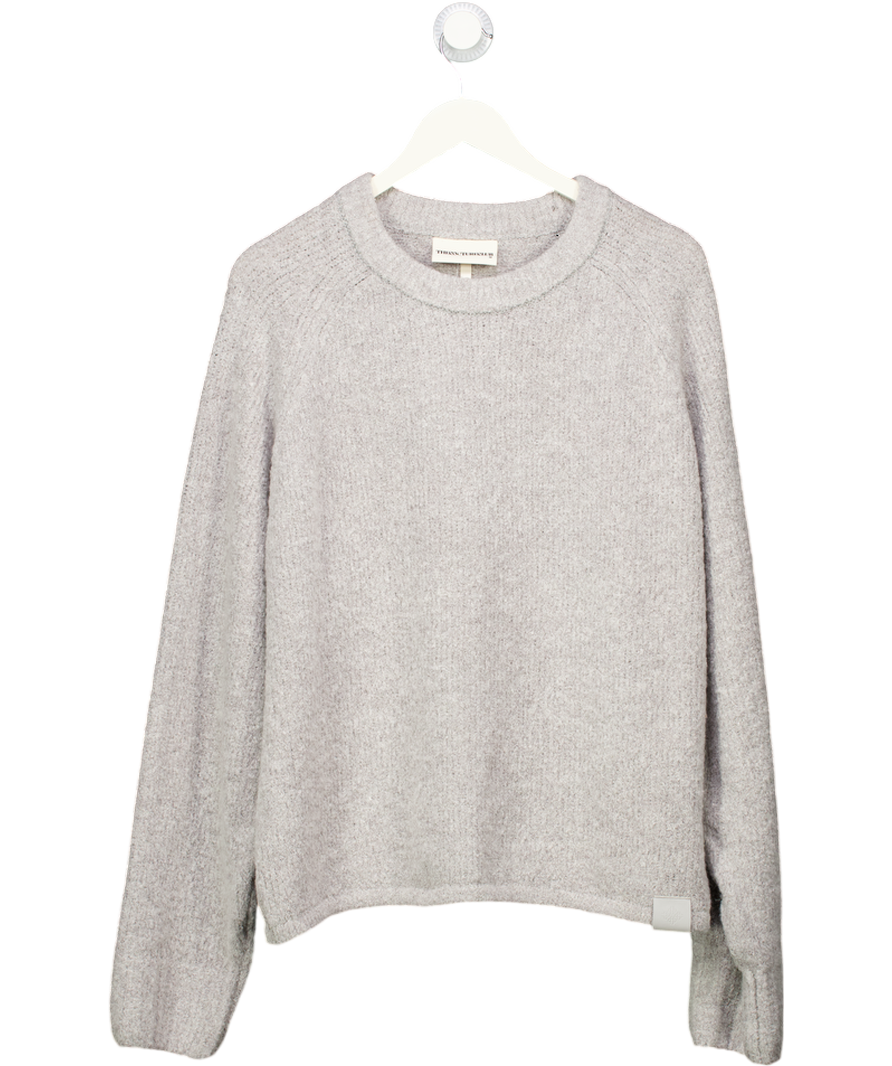 THE COUTURE CLUB Grey Boucle Knit Jumper With Logo Patch UK M