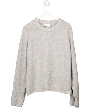 THE COUTURE CLUB Grey Boucle Knit Jumper With Logo Patch UK M