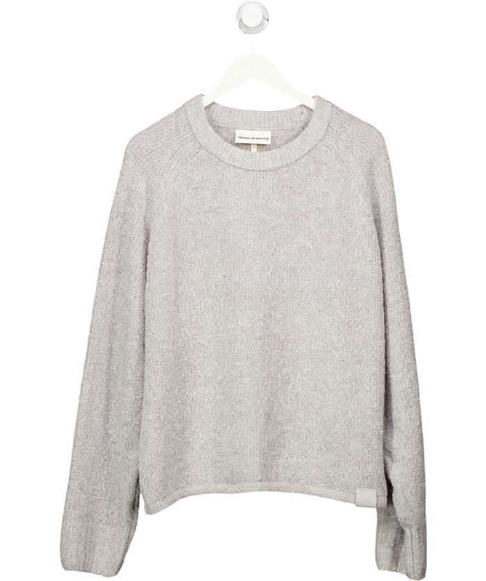 THE COUTURE CLUB Grey Boucle Knit Jumper With Logo Patch UK M