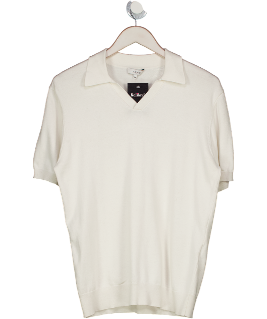 Arne White Cotton Knit Open Collared Polo UK M