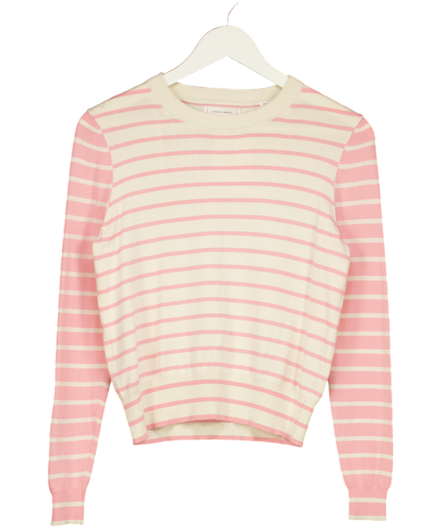 CHINTI & PARKER Pink / Ivory 100% Cotton Breton Striped Jumper UK S