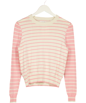 CHINTI & PARKER Pink / Ivory 100% Cotton Breton Striped Jumper UK S