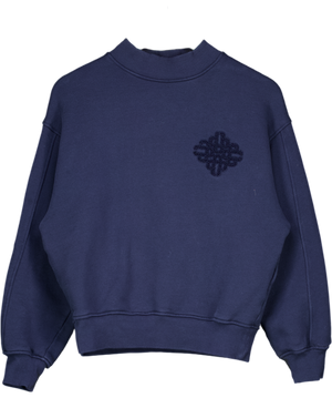 THE COUTURE CLUB Blue Chenille Emblem Mock Neck Crew Neck Sweatshirt UK 6