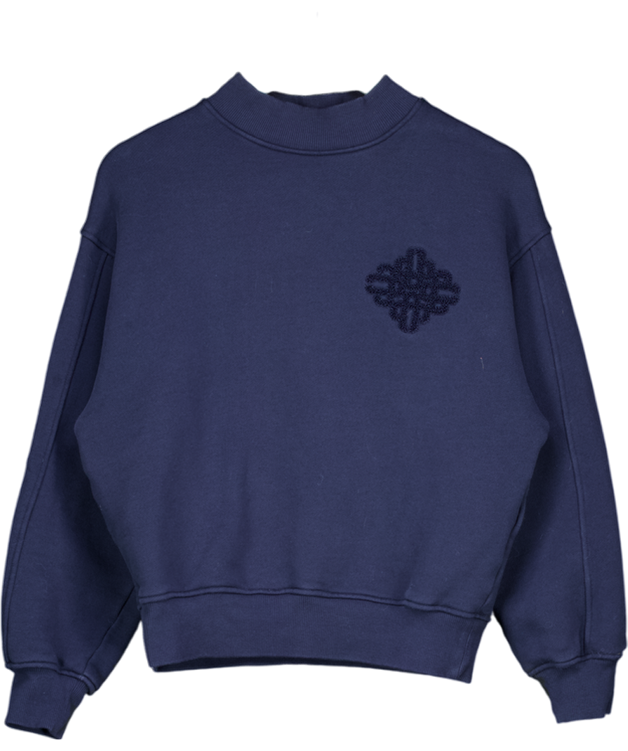 THE COUTURE CLUB Blue Chenille Emblem Mock Neck Crew Neck Sweatshirt UK 6