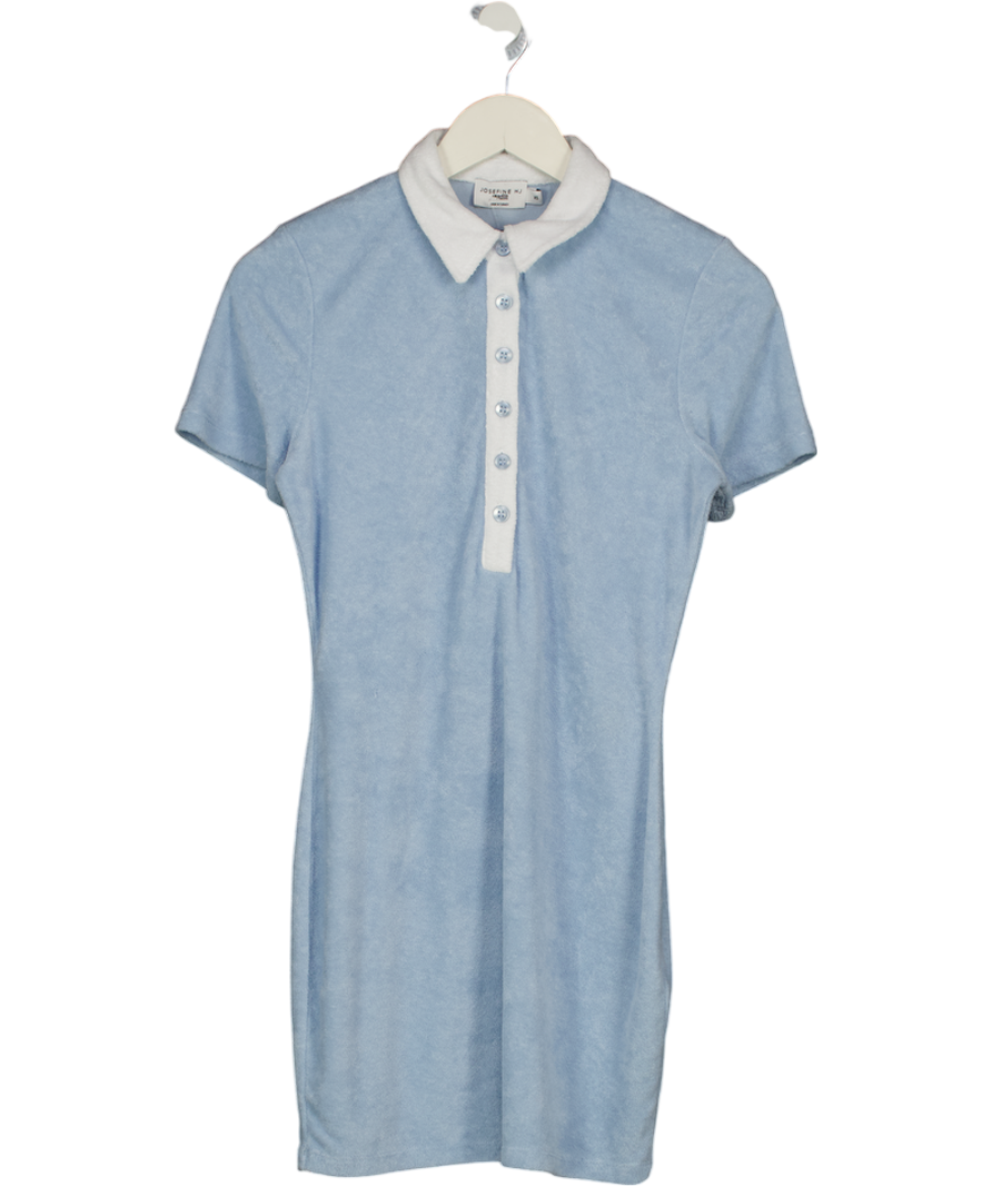 NA-KD Blue X Josefine Hj Textured Terry Shirt Dress UK XS