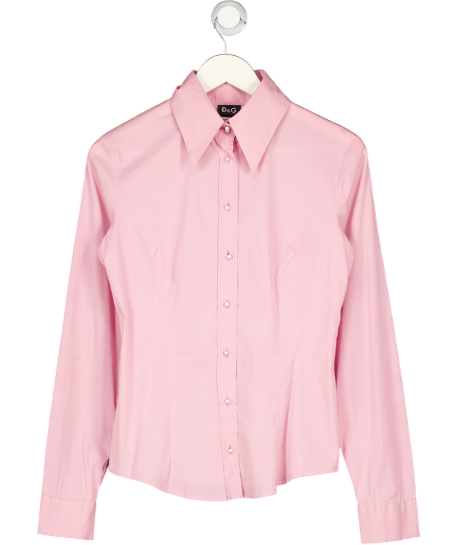 Dolce & Gabbana D&g Womens Pink Stretch Cotton Shirt With Pearl Buttons It42 UK 10