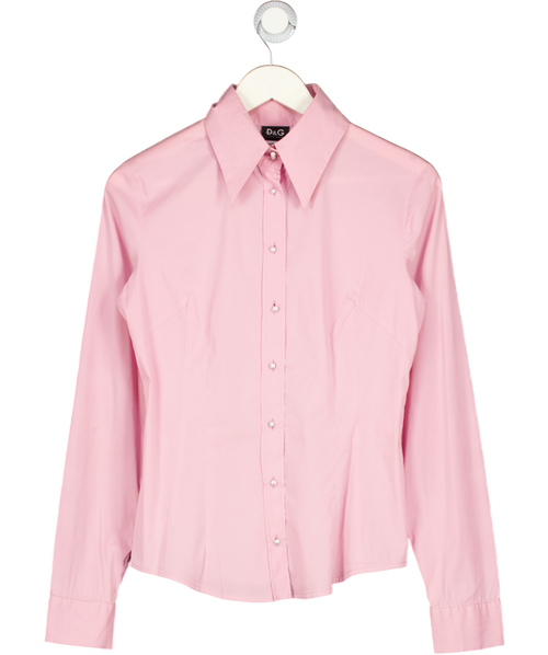 Dolce & Gabbana D&g Womens Pink Stretch Cotton Shirt With Pearl Buttons It42 UK 10