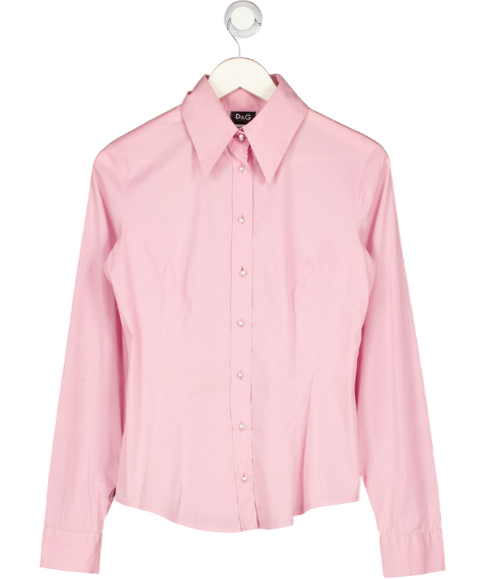 Dolce & Gabbana D&g Womens Pink Stretch Cotton Shirt With Pearl Buttons It42 UK 10