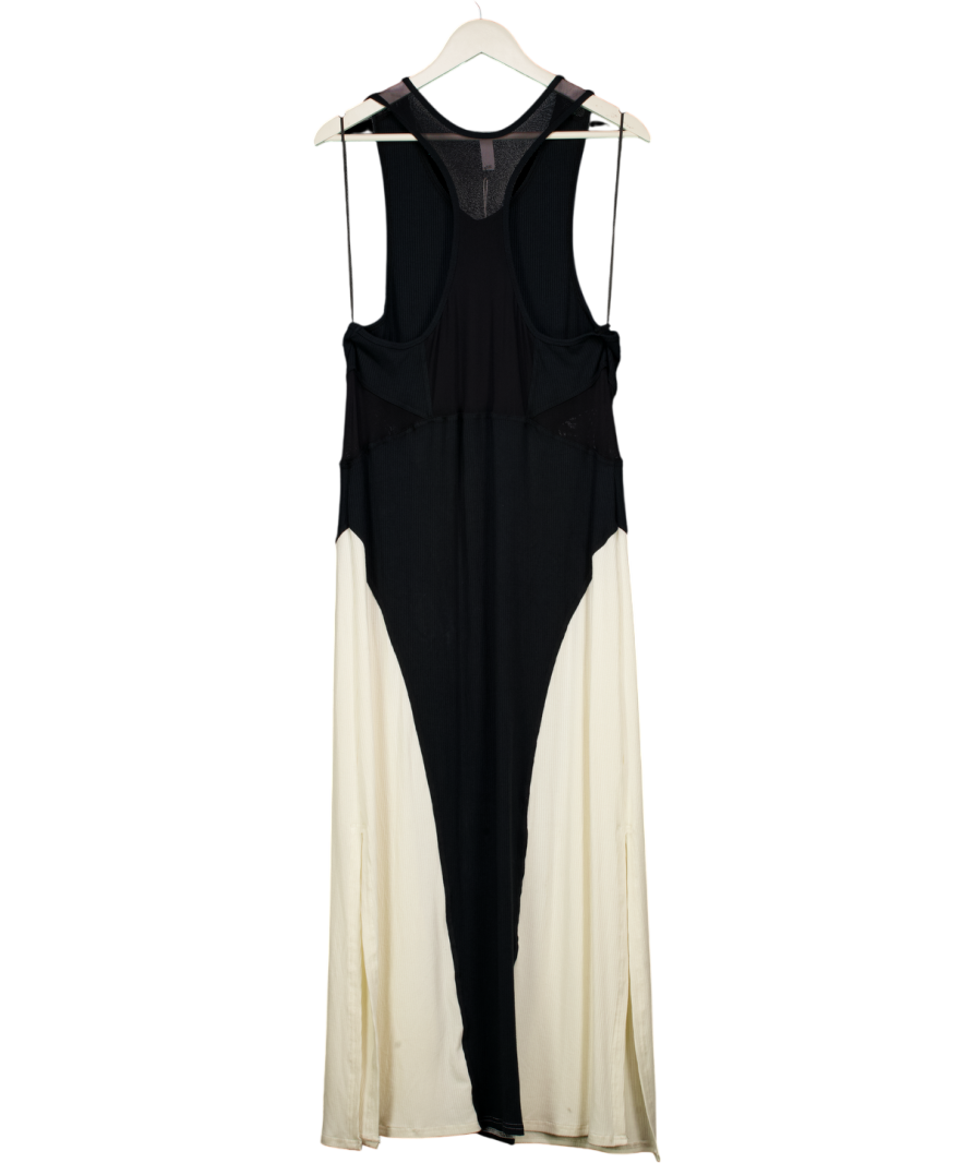 ANTHROPOLOGIE DAILY PRACTICE Black & Ivory Racer Back Ribbed Maxi Dress UK XL