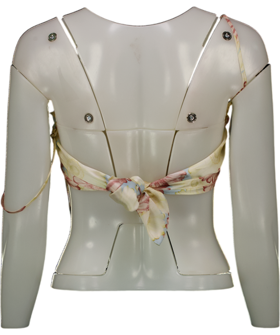 Mirror Palais Cream Luxuty 100% Silk Floral Tie Back Top UK S