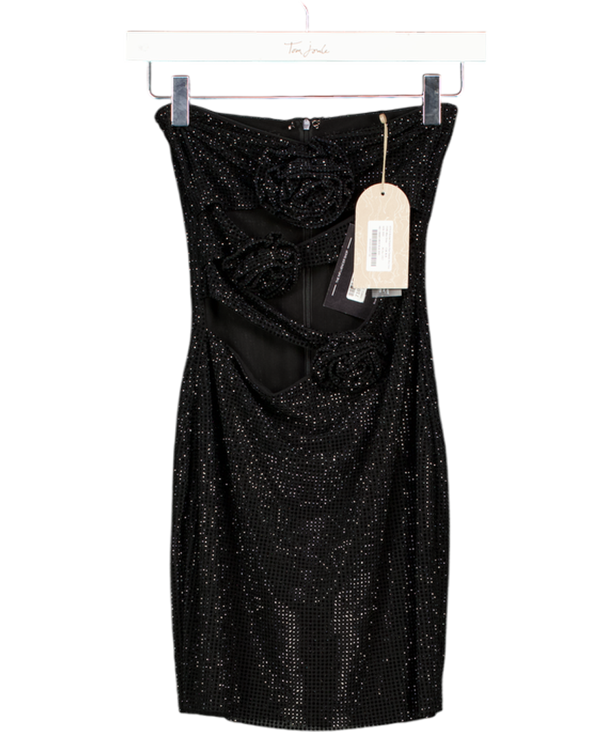 Meshki Korinna Strapless Rose Diamante Mini Dress - Black UK XXS