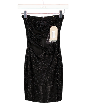 Meshki Korinna Strapless Rose Diamante Mini Dress - Black UK XXS