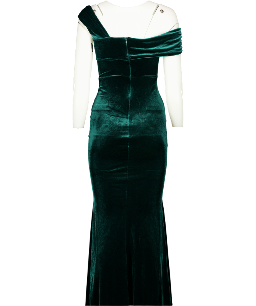 Club L Green Velvet Twisted Asymmetric Midi Dress UK 8