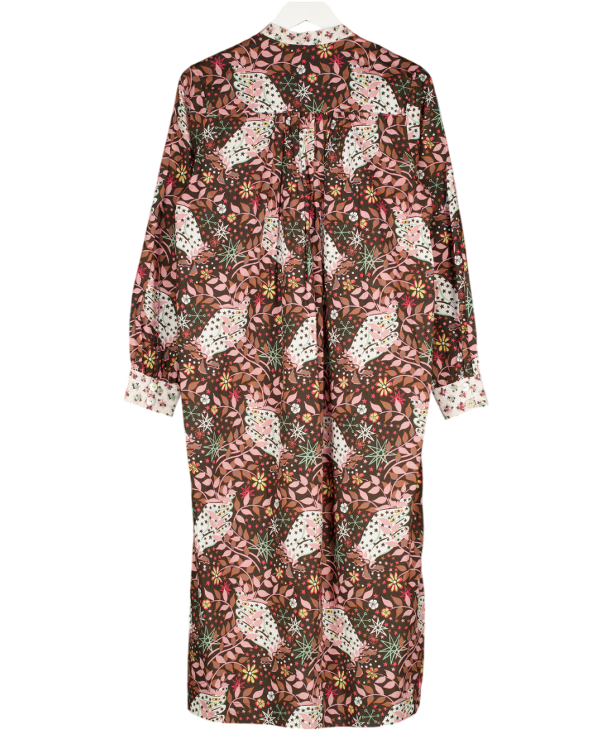 LIBERTY OF LONDON Brown Floral Print 100% Cotton Midi Dress UK 10