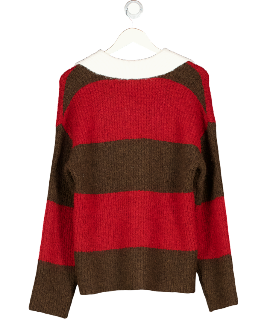4th & Reckless Red Wool Blend Oversized Rugby Knit Jumper UK 6