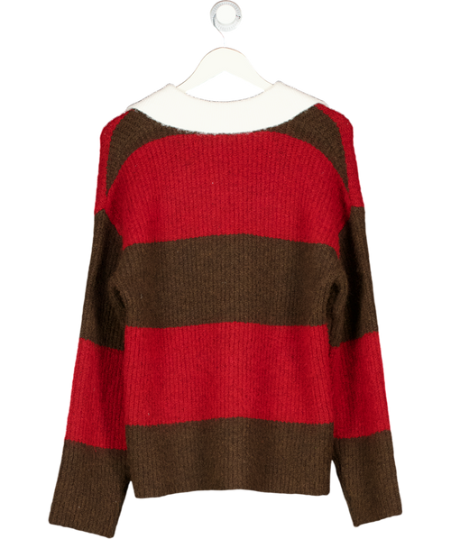 4th & Reckless Red Wool Blend Oversized Rugby Knit Jumper UK 6