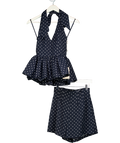 ODDMUSE 2-piece Navy Blue Polka Dot Peplum Top And Shorts Set UK XS