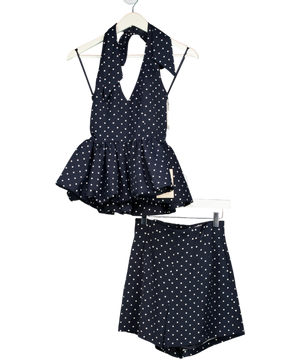 ODDMUSE 2-piece Navy Blue Polka Dot Peplum Top And Shorts Set UK XS