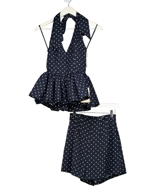 ODDMUSE 2-piece Navy Blue Polka Dot Peplum Top And Shorts Set UK XS
