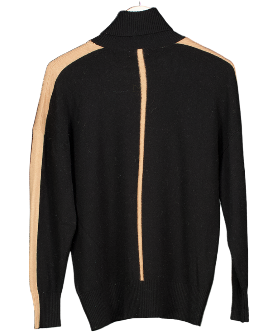 REISS Black Colourblock Knitted Roll Neck Jumper In Black/camel UK S