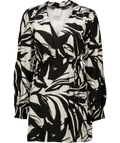 New Look Black Abstract Long Puff Sleeve Mini Wrap Dress UK 8