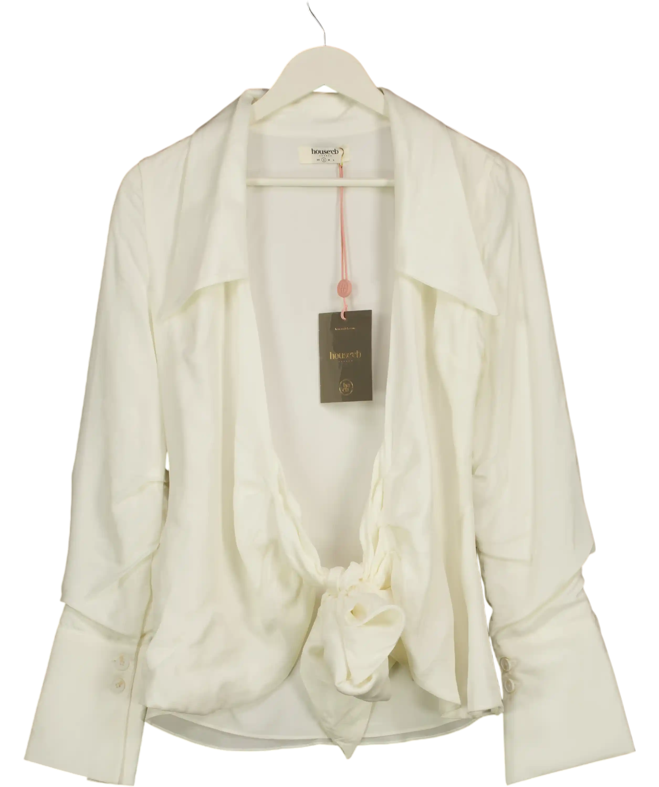 House of CB Hope White Draped Tie Front Shirt UK S