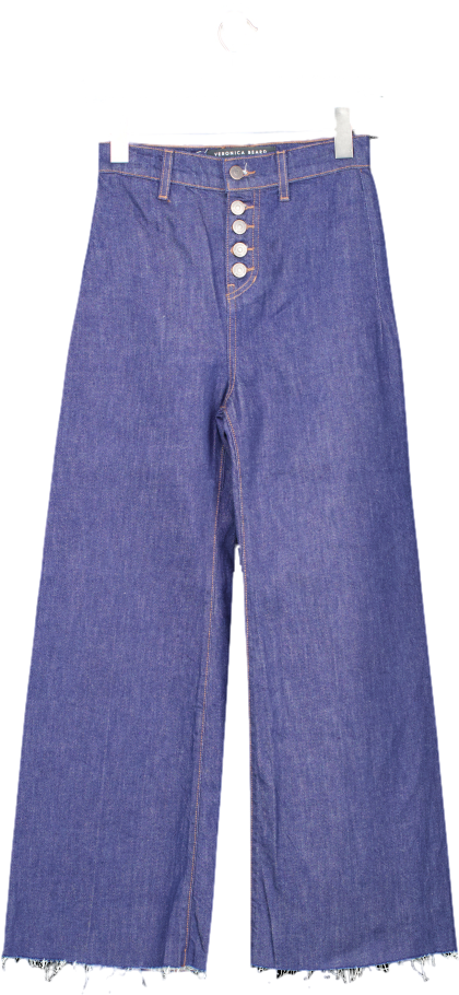 Veronica Beard Blue Grant Indigo Wide Leg Raw Hem Jeans W23