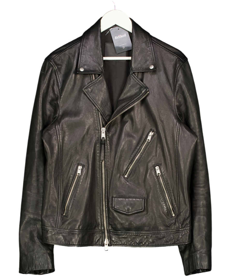 ALLSAINTS Black Leather Biker Jacket UK L