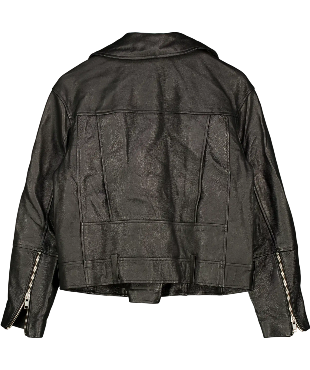 H&M Black Real Leather Biker Jacket UK S