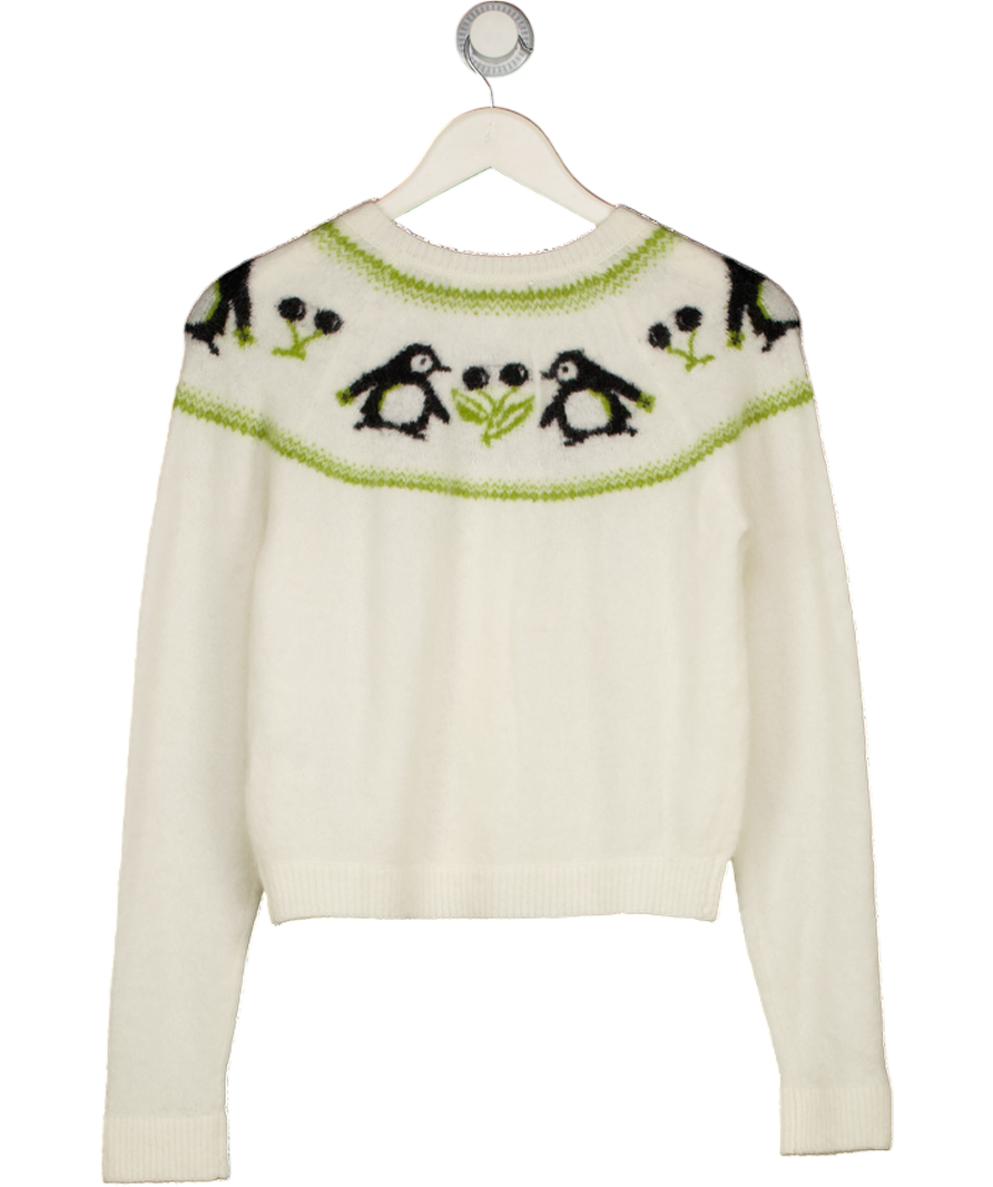 MARCHEN Cream Penguin Alpaca Blend Cardigan UK S
