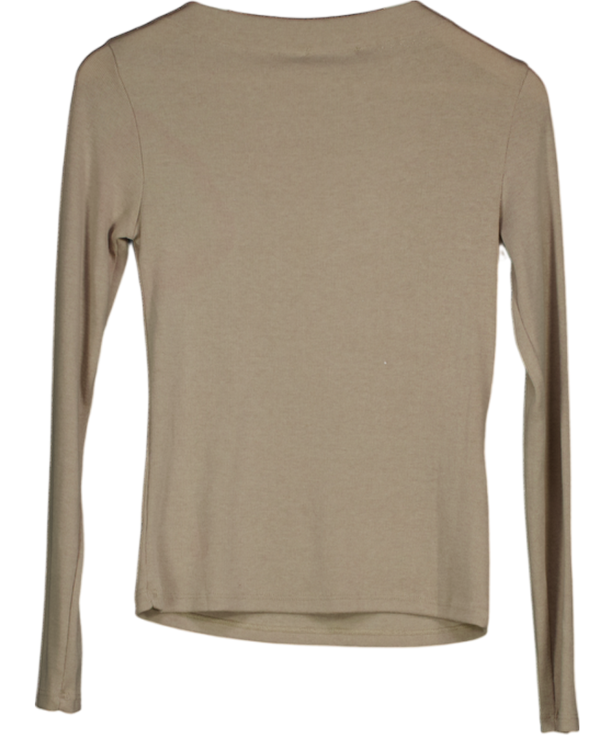MANGO Beige Long-sleeved Boat-neck T-shirt UK M