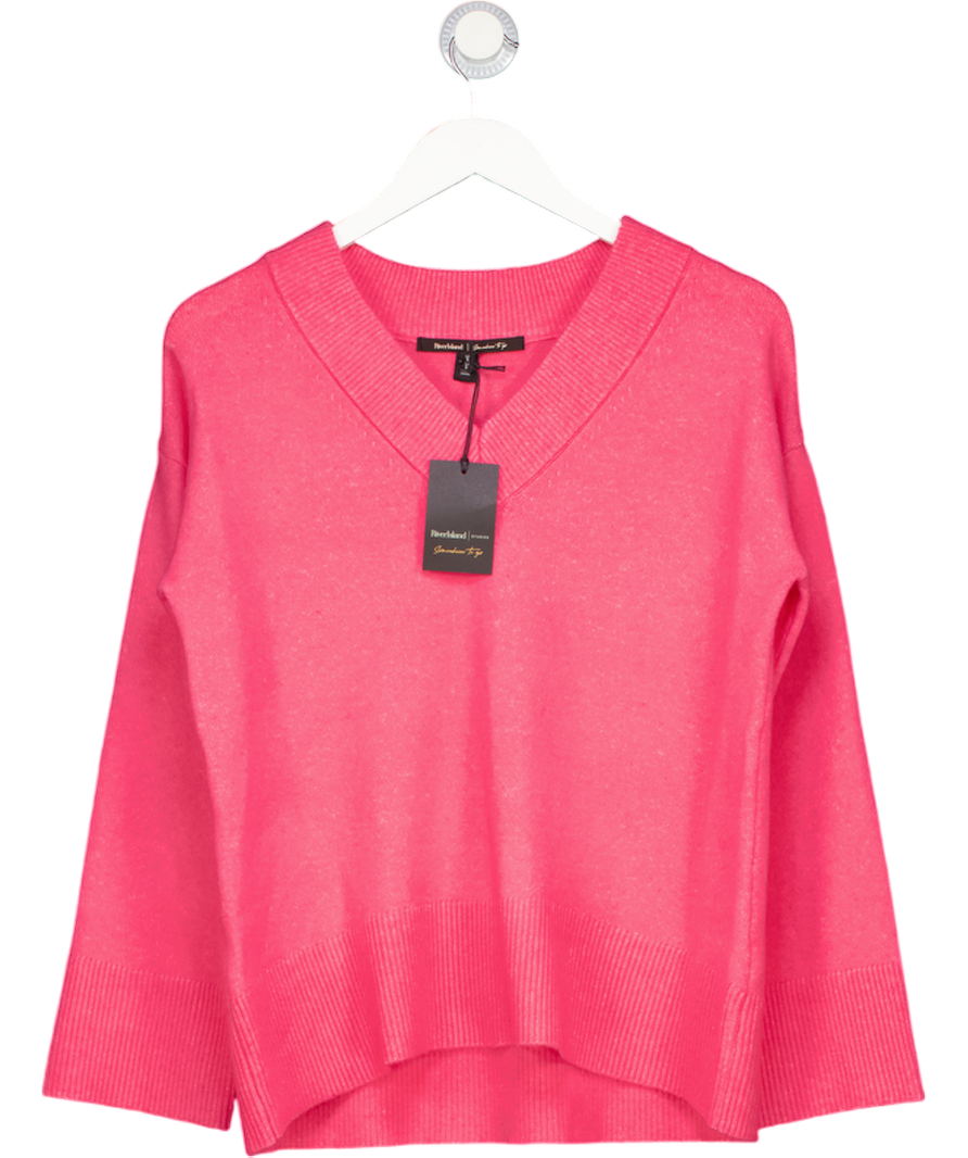River Island Pink Knitted V-neck Jumper UK S