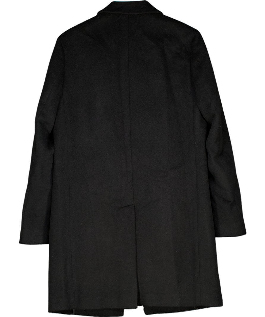 REISS Black Wool-blend Single-breasted Overcoat UK S