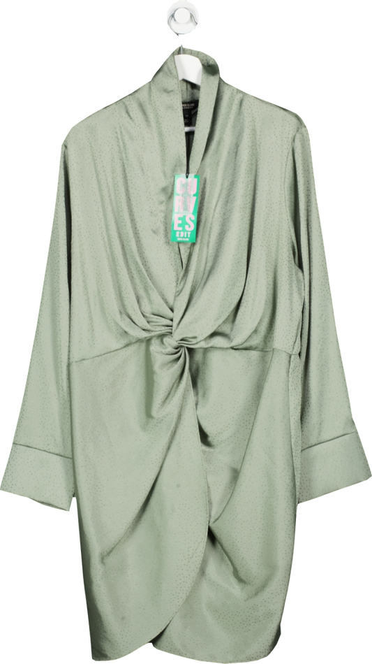 River Island Plus Sage Green Twist FronT Satin Embellished Dress BNWT UK 18