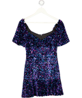ZARA Blue Sequin Puff Sleeve Fit & Flare Mini Dress UK S