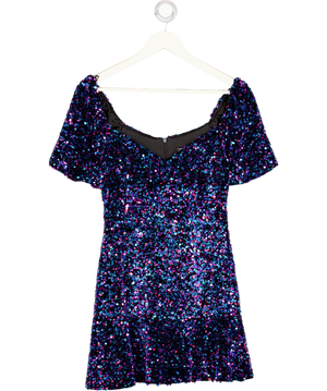 ZARA Blue Sequin Puff Sleeve Fit & Flare Mini Dress UK S