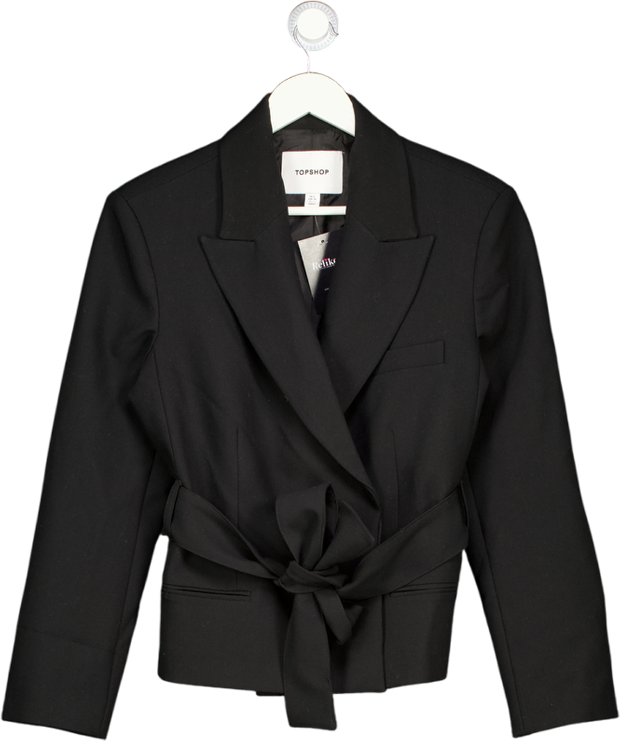 TOPSHOP Cropped Belted Boxy Blazer In Black UK 6