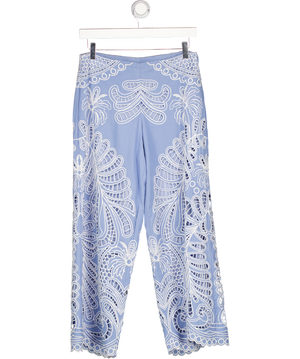 KAREN MILLEN Blue Broderie Cropped Trousers UK 8
