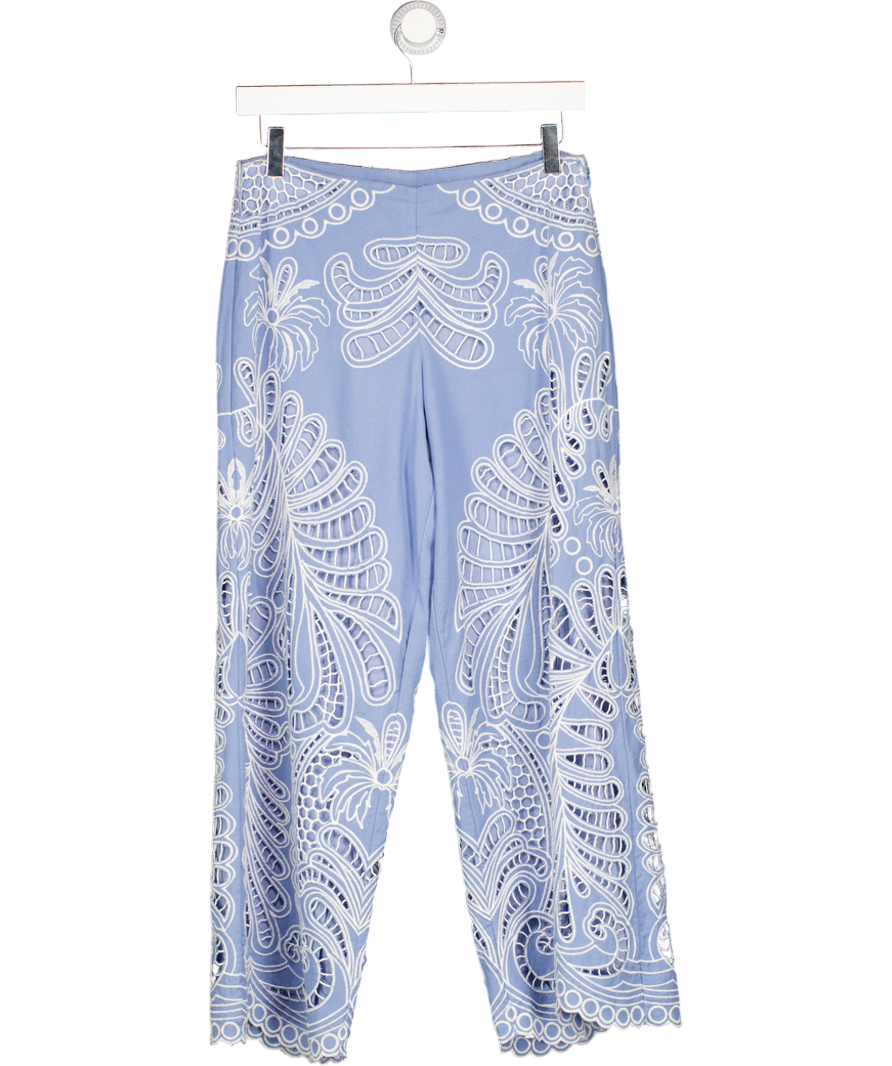 KAREN MILLEN Blue Broderie Cropped Trousers UK 8