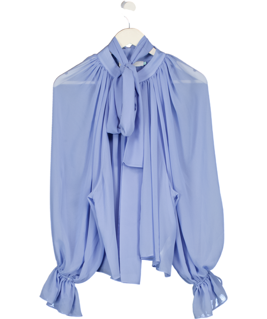 LEEM Cornflower Blue Tie Neck Blouse UK M