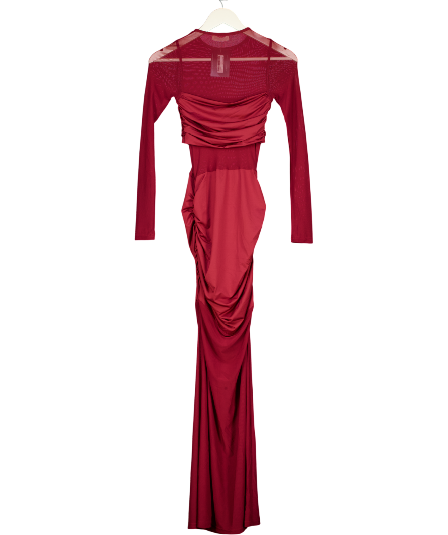 4th & Reckless Sadie Burgundy Red Jersey And Mesh Mix Long Sleeved Maxi Dress UK 6