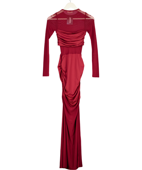 4th & Reckless Sadie Burgundy Red Jersey And Mesh Mix Long Sleeved Maxi Dress UK 6