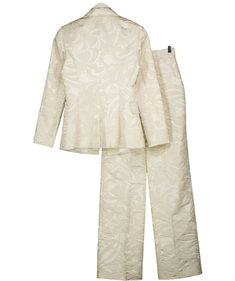 TED BAKER Cream 2-piece Majia Single-breasted Graphic-jacquard Blazer Sz1 And Wide Leg Trouser Sz1 Set UK XS/S