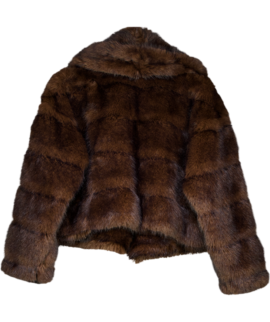 ASOS Cropped Faux Fur Jacket In Brown UK S