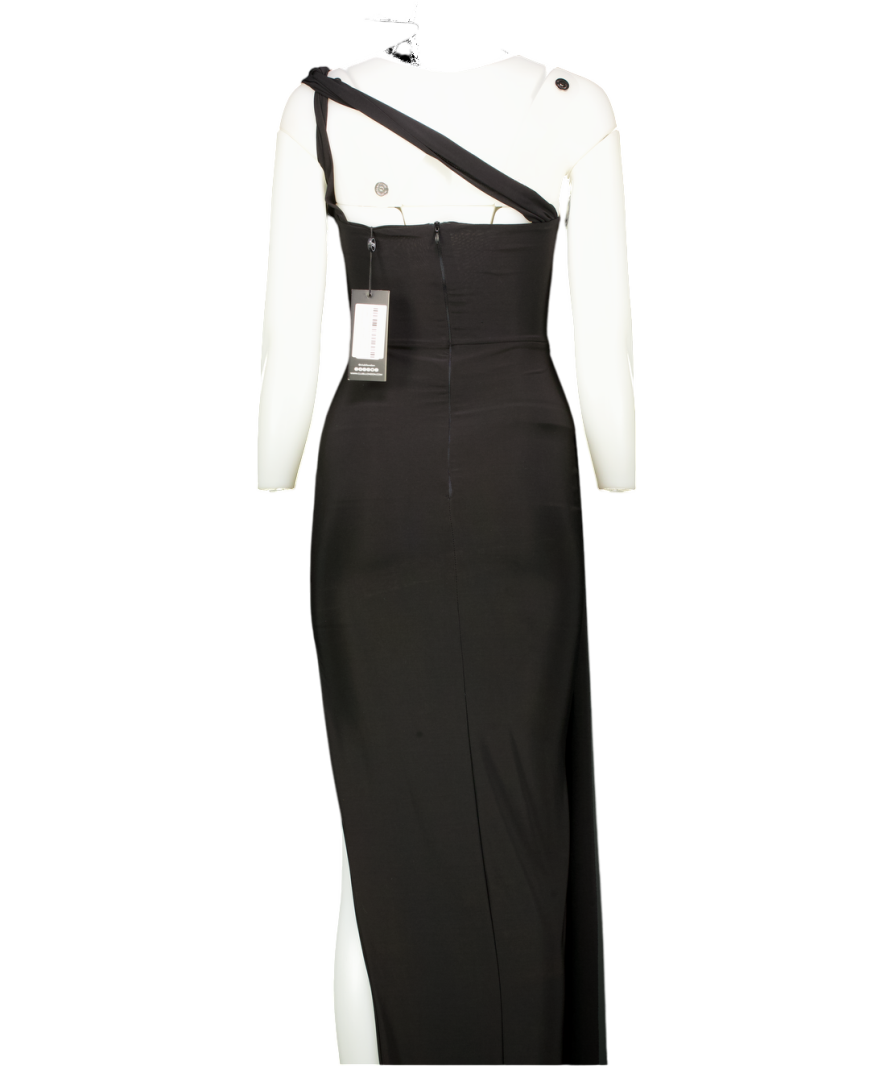Club L Black To The Max Strappy Asymmetric Split Maxi Dress With Drape UK 6