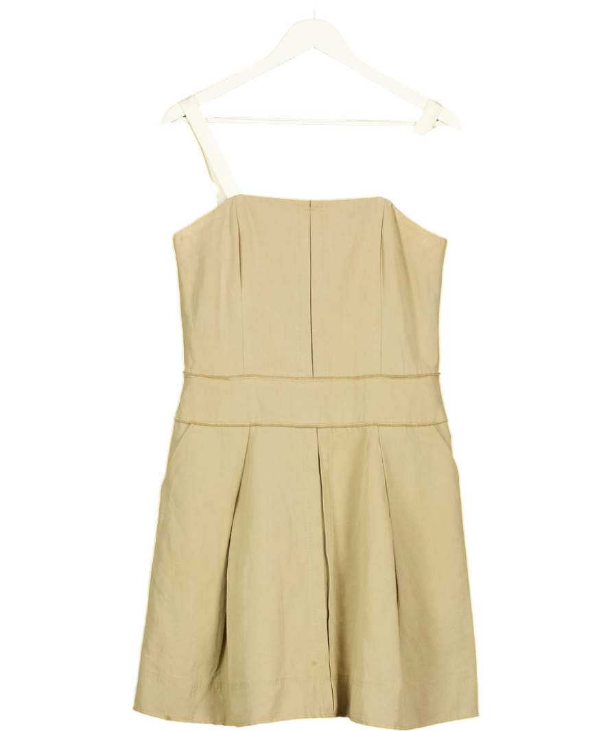D&G DOLCE & GABBANA Khaki Green Cotton / Linen Blend Pleated Dress It46 UK 16
