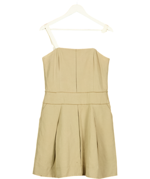 D&G DOLCE & GABBANA Khaki Green Cotton / Linen Blend Pleated Dress It46 UK 16