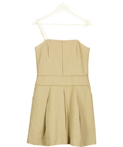D&G DOLCE & GABBANA Khaki Green Cotton / Linen Blend Pleated Dress It46 UK 16